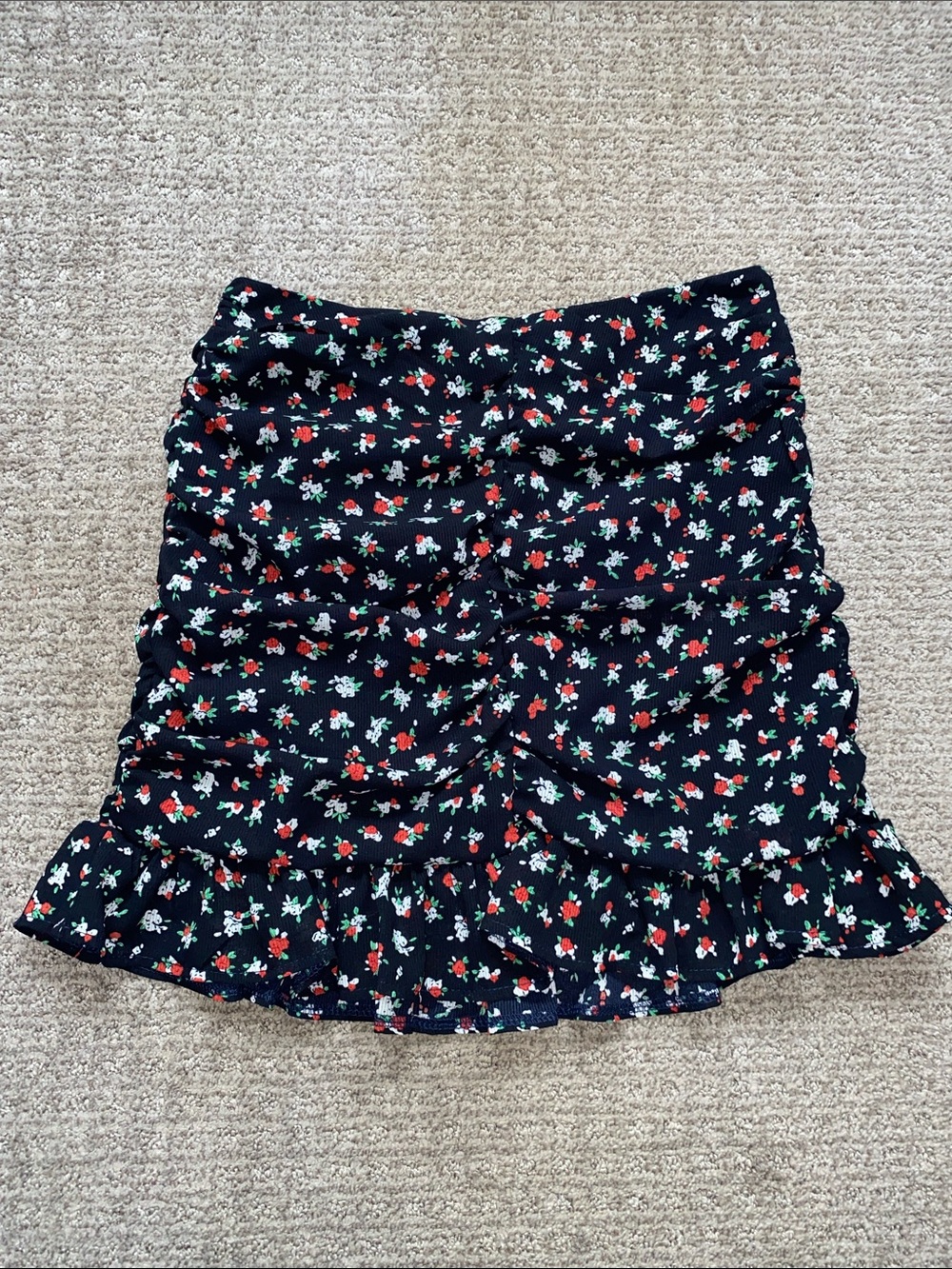 Princess Polly Black Mini Skirt with Red & White Floral Print